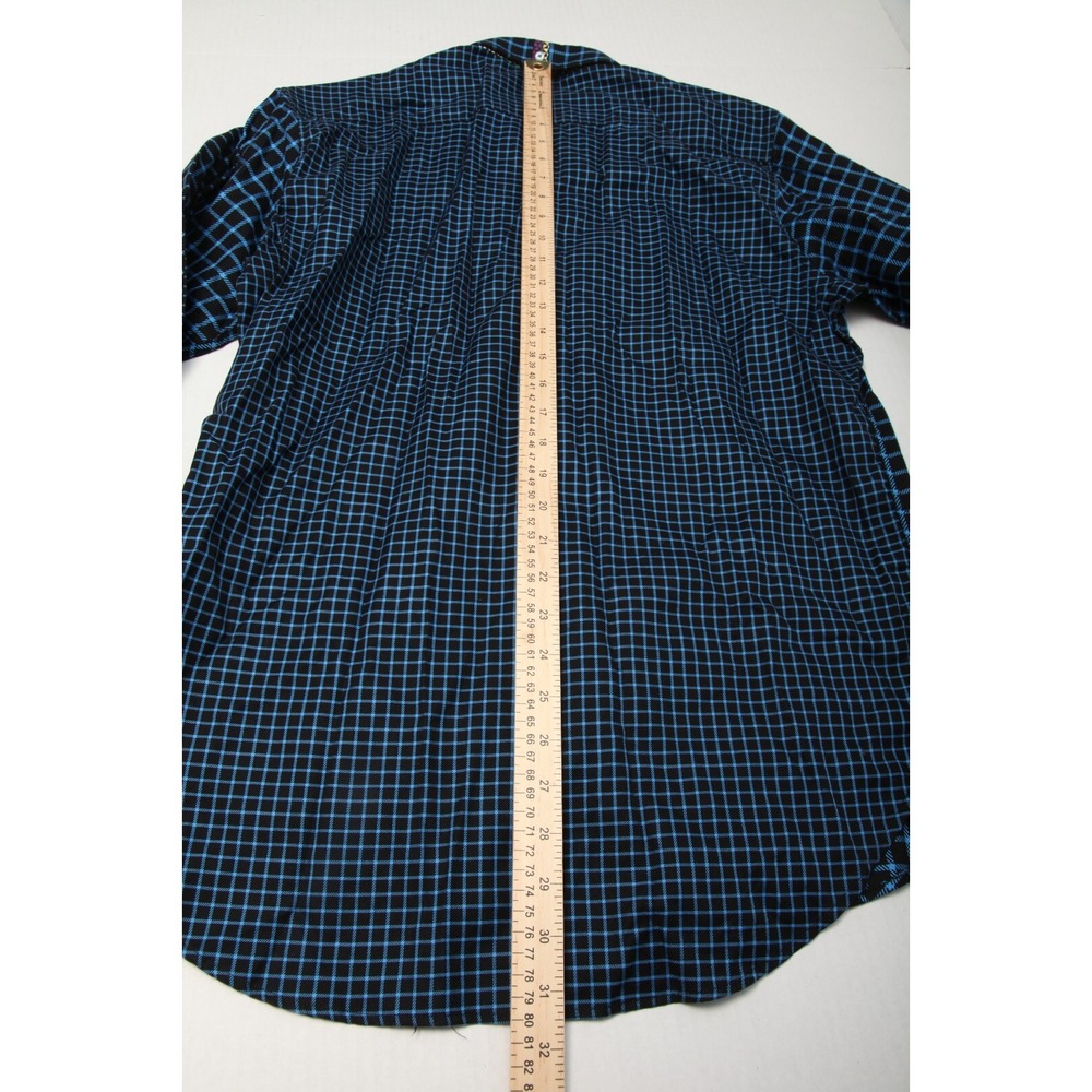 Robert Graham Button Down Shirt Mens L Blue Black Grid Flip Cuff Long Cleeves - Picture 10 of 12